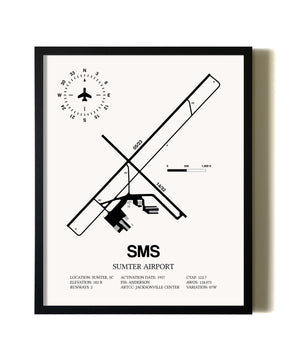 Framed Sumter Airport wall art poster in black frame