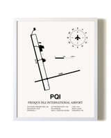 Presque Isle International Airport airport map poster in oak frame