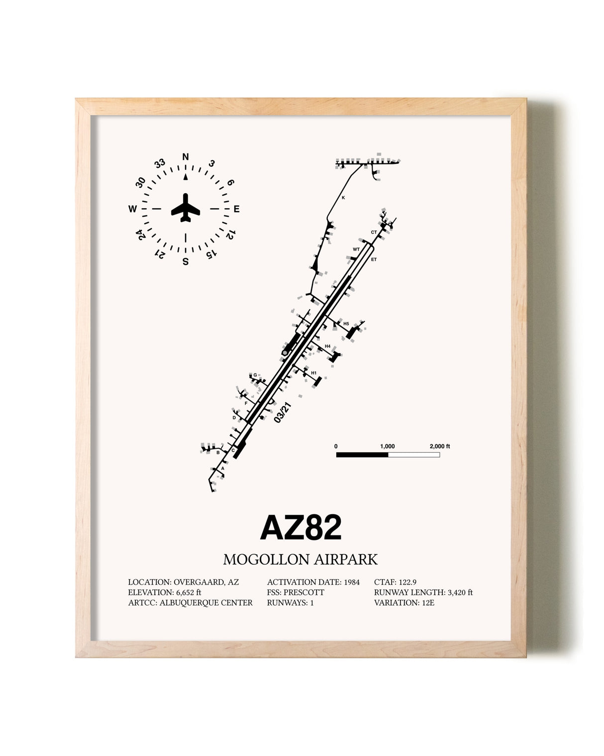 Mogollon Airpark framed wall art in white frame