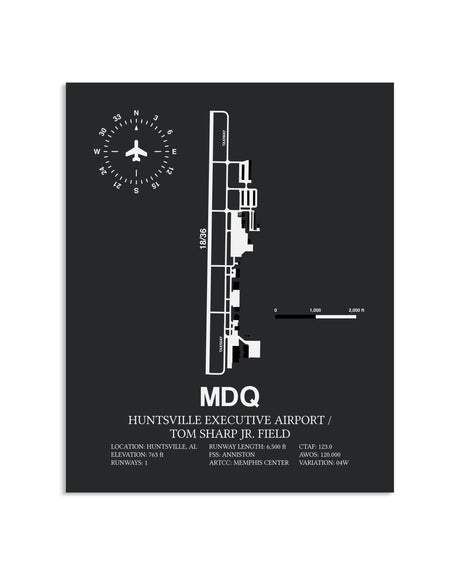 Gray Framed Huntsville Executive Airport / Tom Sharp Jr. Field layout wall art poster