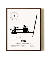 Bryant Army Airfield aviation print in walnut frame