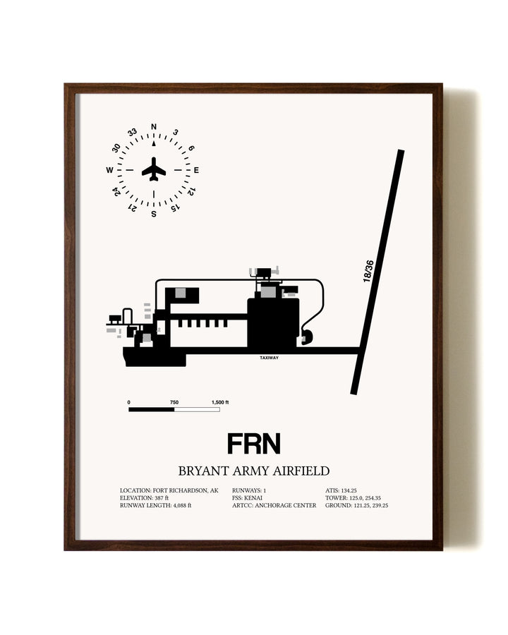 Bryant Army Airfield aviation print in walnut frame