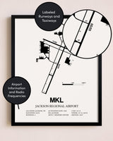Framed Jackson Regional Airport layout wall art poster