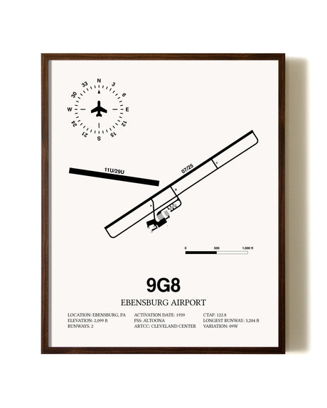 Ebensburg Airport aviation print in walnut frame