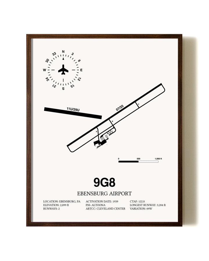 Ebensburg Airport aviation print in walnut frame