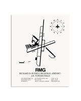 Gray Richard B. Russell Regional Airport - J.H. Towers Field framed poster displayed in an airplane hangar