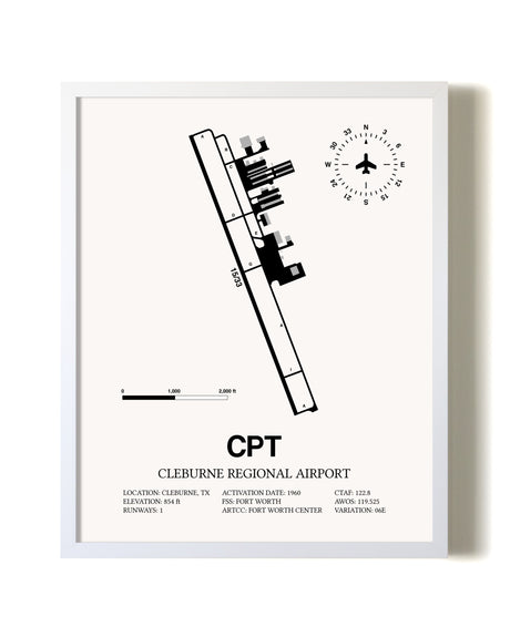 Cleburne Regional Airport airport map poster in oak frame
