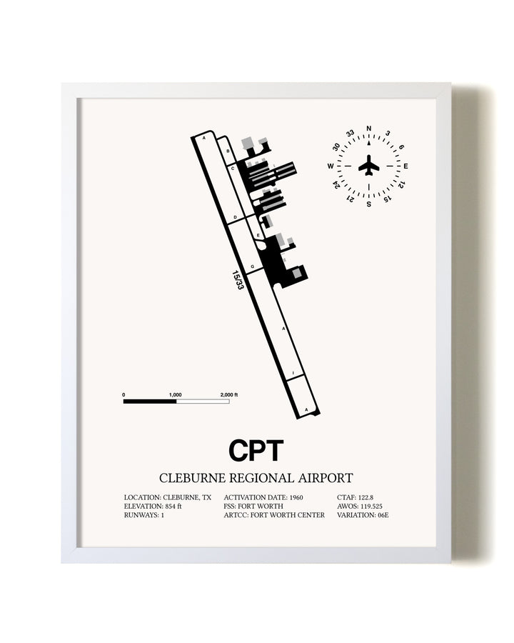 Cleburne Regional Airport airport map poster in oak frame