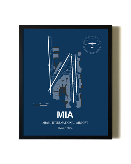 Aviation Blue Framed Miami International Airport layout wall art poster