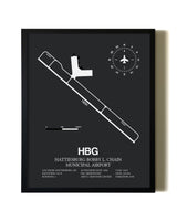Unframed Hattiesburg Bobby L. Chain Municipal Airport map print poster