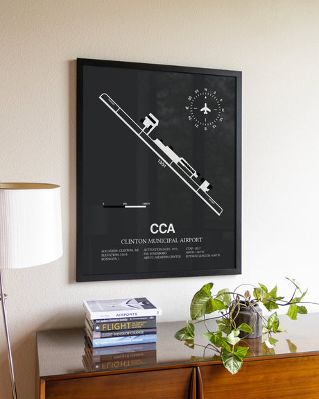 Gray Framed Clinton Municipal Airport wall art poster in black frame