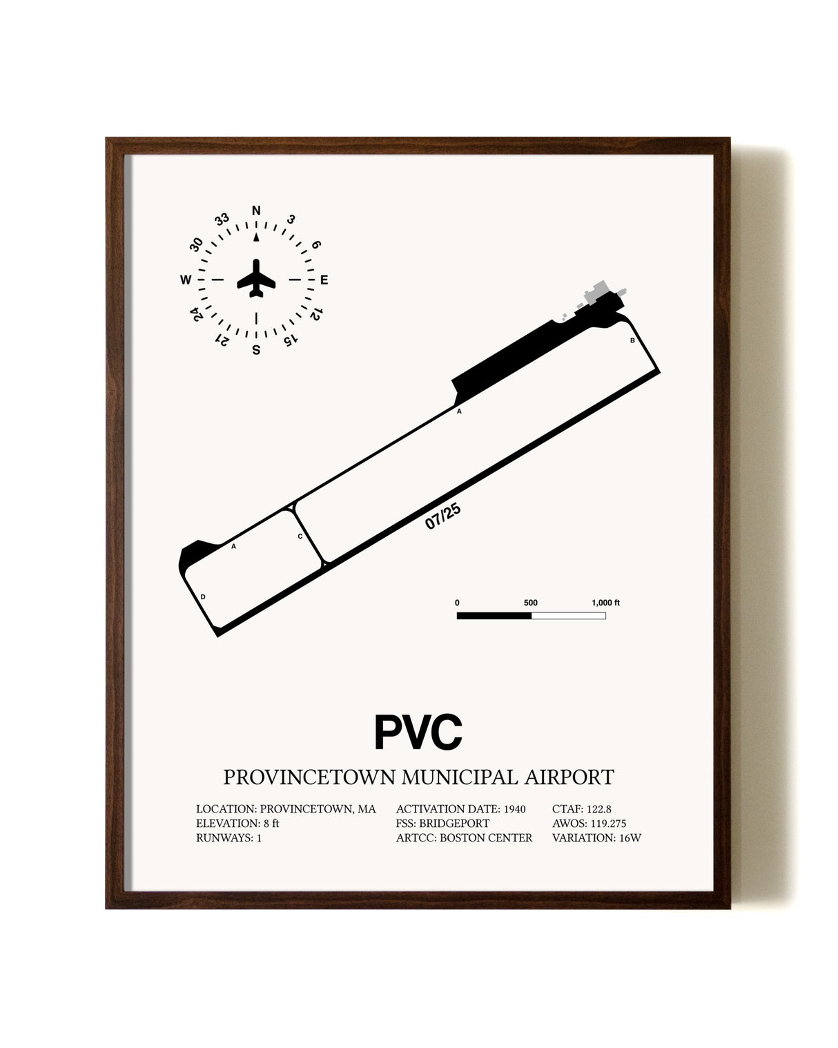 Provincetown Municipal Airport aviation print in walnut frame