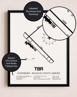 Framed Statesboro-Bulloch County Airport layout wall art poster