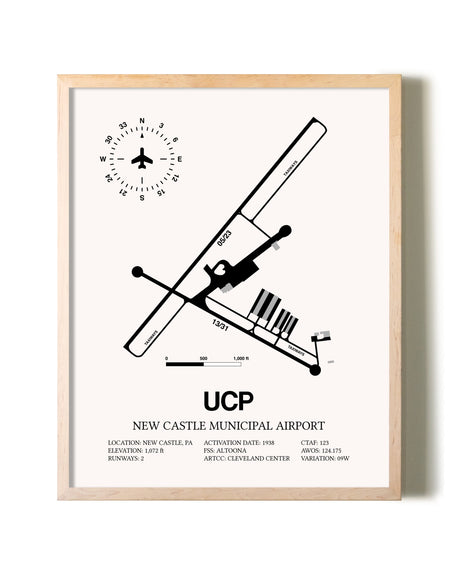 New Castle Municipal Airport framed wall art in white frame