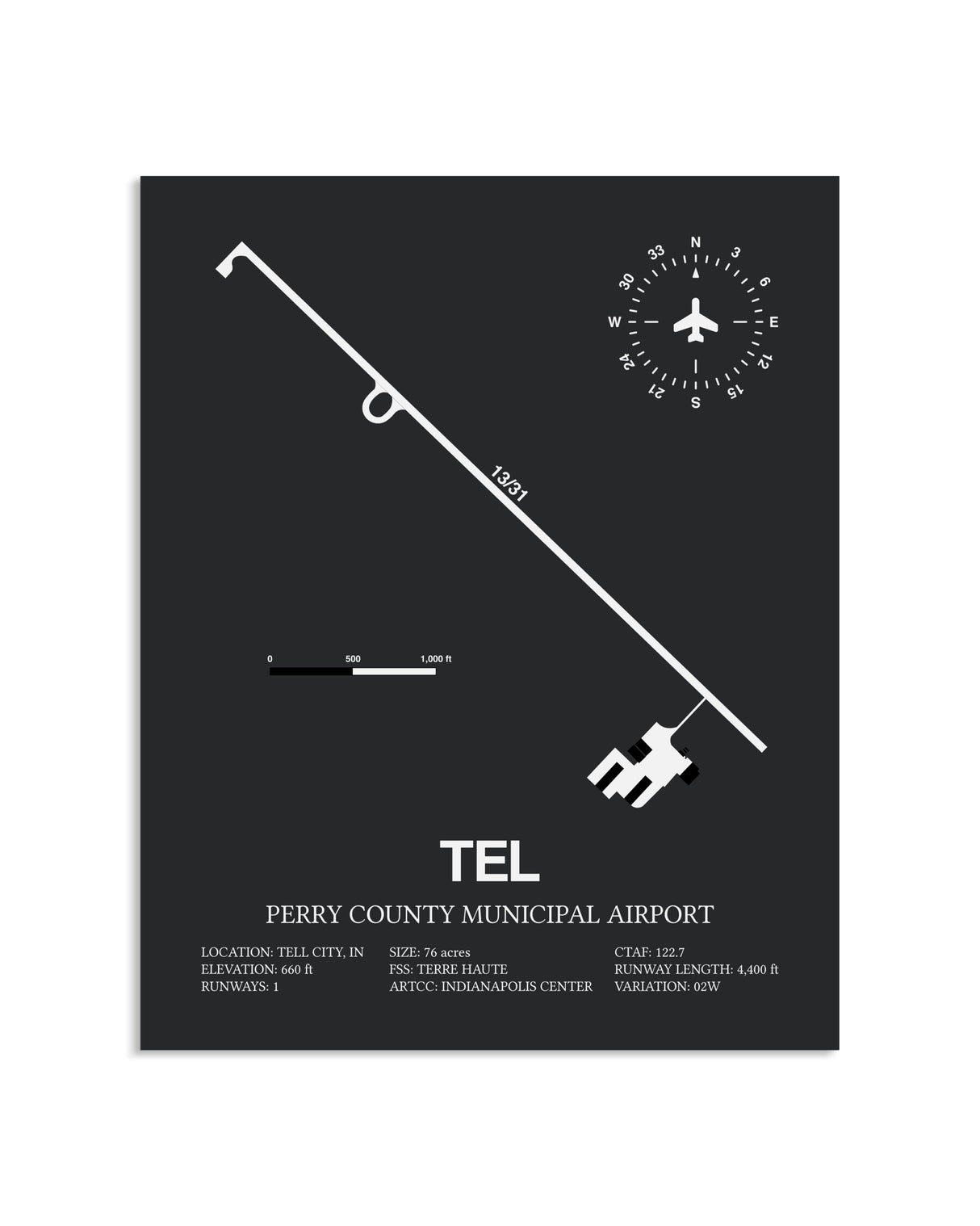 Gray Framed Perry County Municipal Airport layout wall art poster