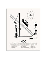 Gray Hammond Northshore Regional Airport framed poster displayed in an airplane hangar