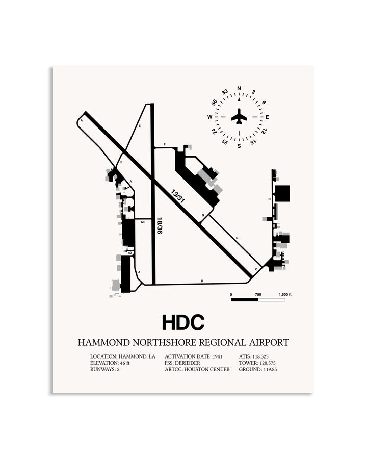 Gray Hammond Northshore Regional Airport framed poster displayed in an airplane hangar