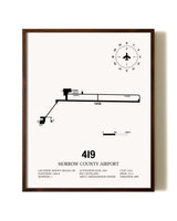 Morrow County Airport aviation print in walnut frame