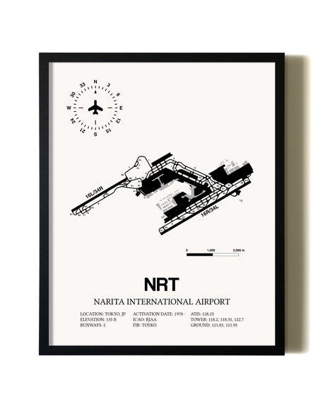 Framed Narita International Airport wall art poster in black frame