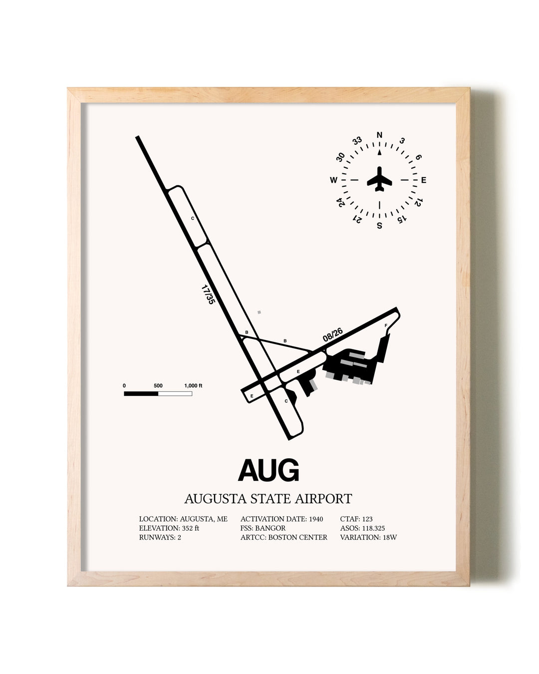 Augusta State Airport framed wall art in white frame