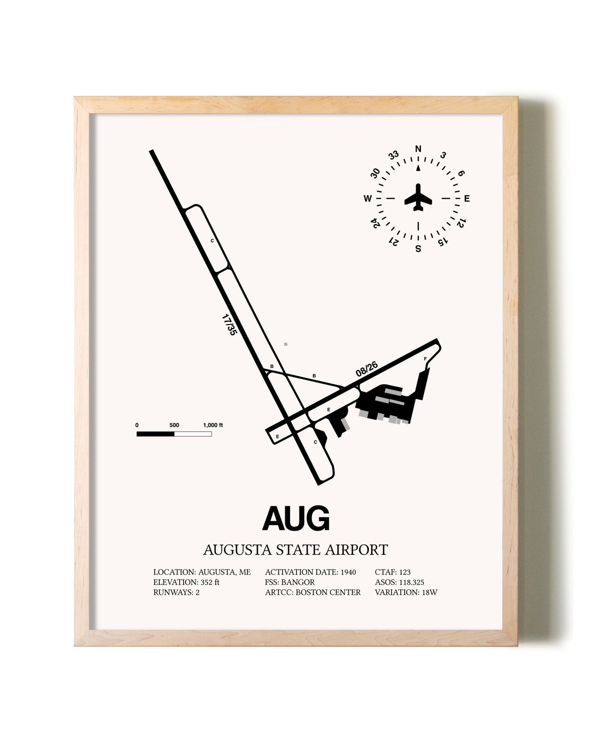 Augusta State Airport framed wall art in white frame