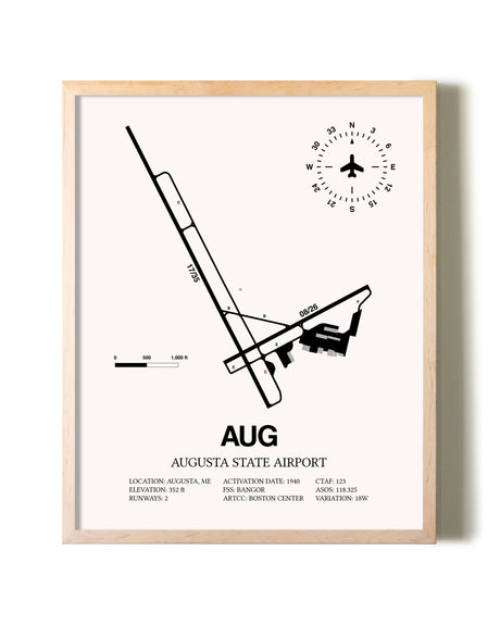 Augusta State Airport framed wall art in white frame