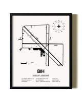 Framed Bishop Airport wall art poster in black frame