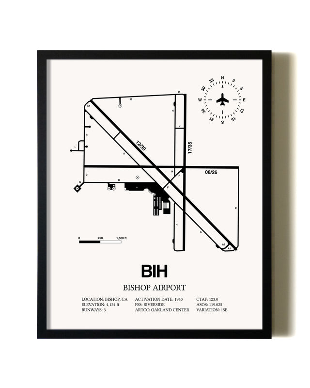 Framed Bishop Airport wall art poster in black frame