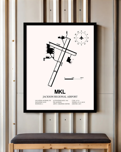 Jackson Regional Airport framed poster displayed in an airplane hangar