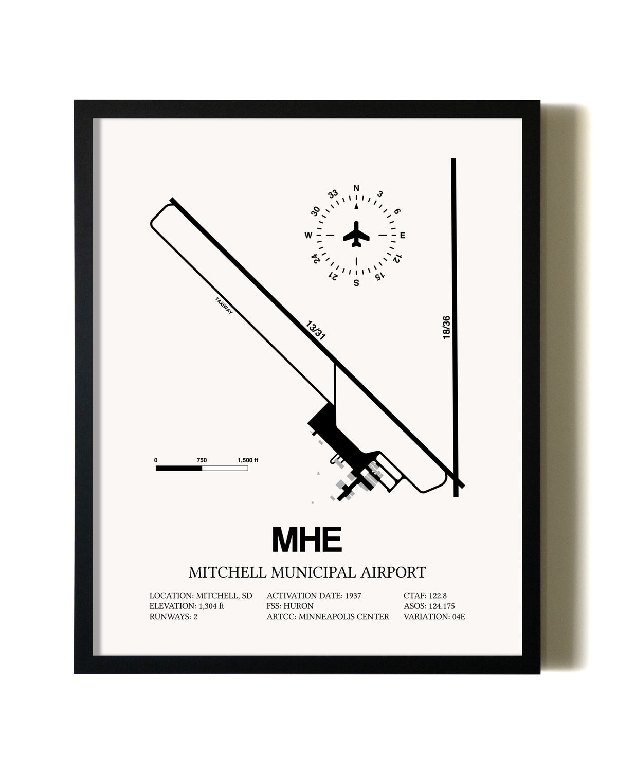 Framed Mitchell Municipal Airport wall art poster in black frame