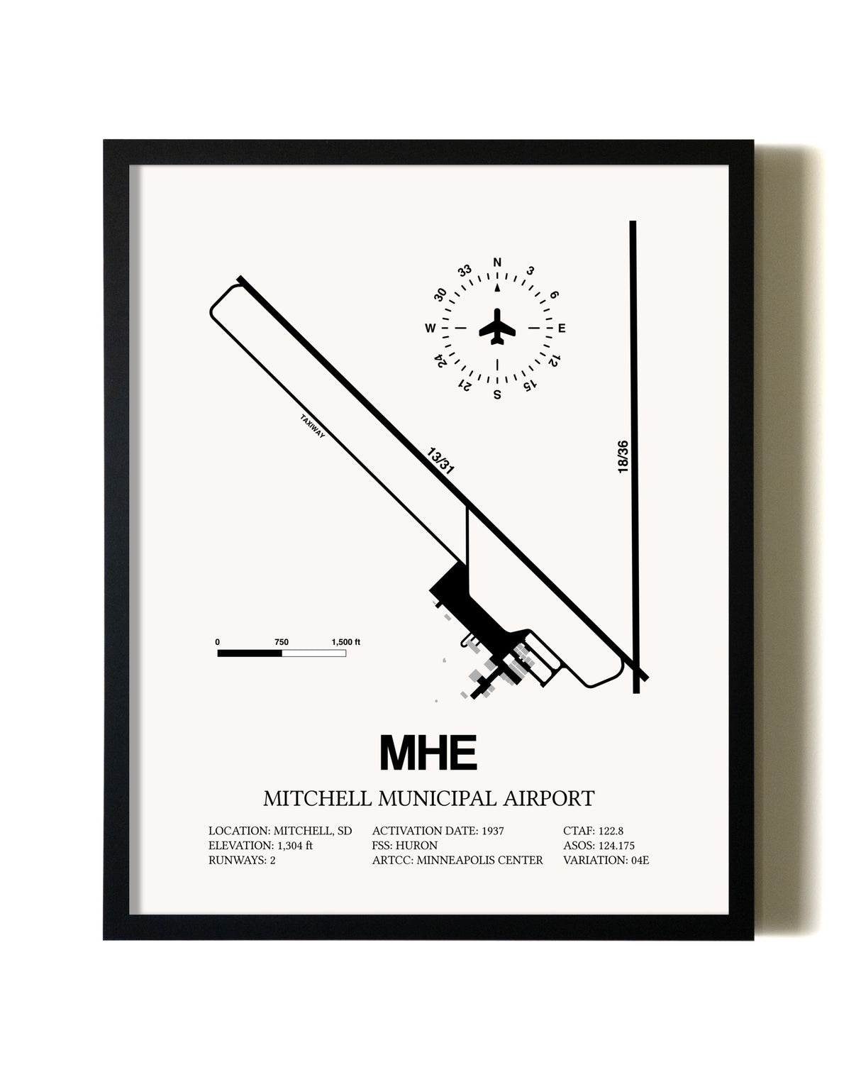 Framed Mitchell Municipal Airport wall art poster in black frame