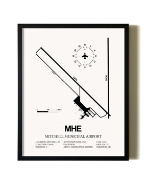 Framed Mitchell Municipal Airport wall art poster in black frame