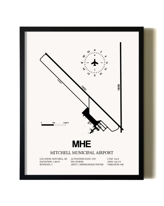 Framed Mitchell Municipal Airport wall art poster in black frame