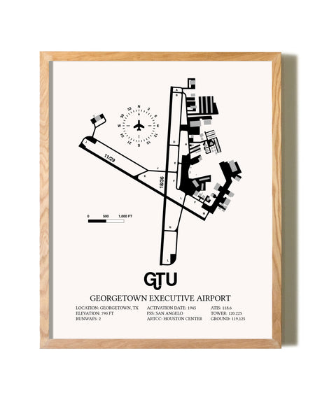 Georgetown Executive Airport At Johnny Gantt Field framed print in natural wood frame