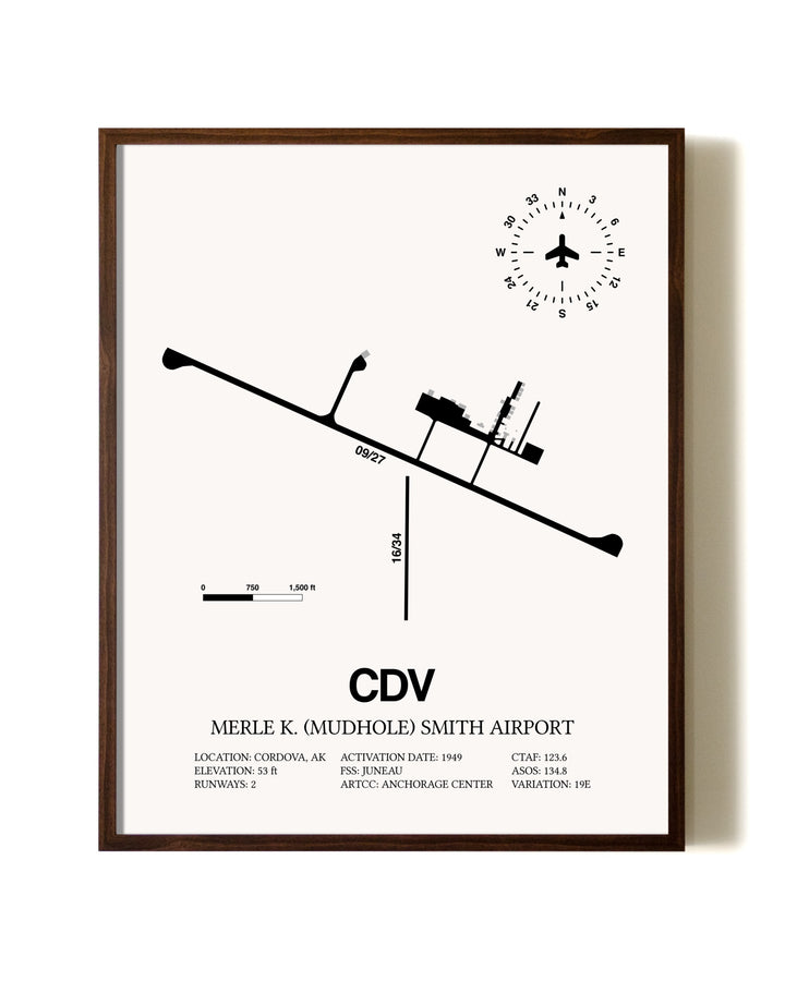 Merle K. (Mudhole) Smith Airport aviation print in walnut frame