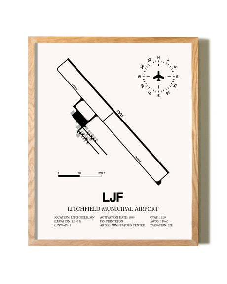 Litchfield Municipal Airport framed print in natural wood frame