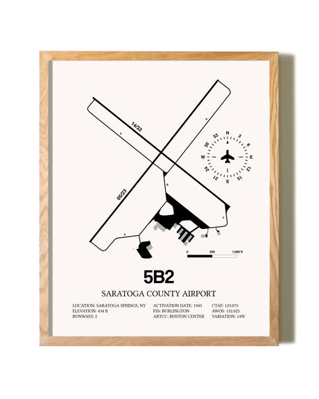 Saratoga County Airport framed print in natural wood frame