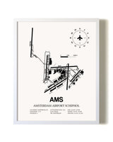 Amsterdam Airport Schiphol airport map poster in oak frame