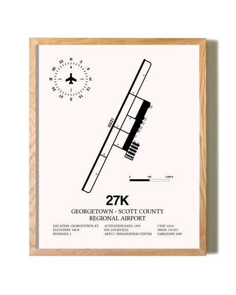 Georgetown - Scott County Regional Airport framed print in natural wood frame
