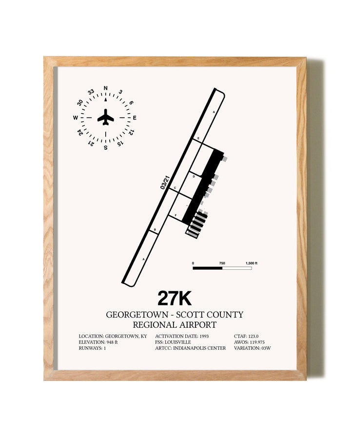 Georgetown - Scott County Regional Airport framed print in natural wood frame