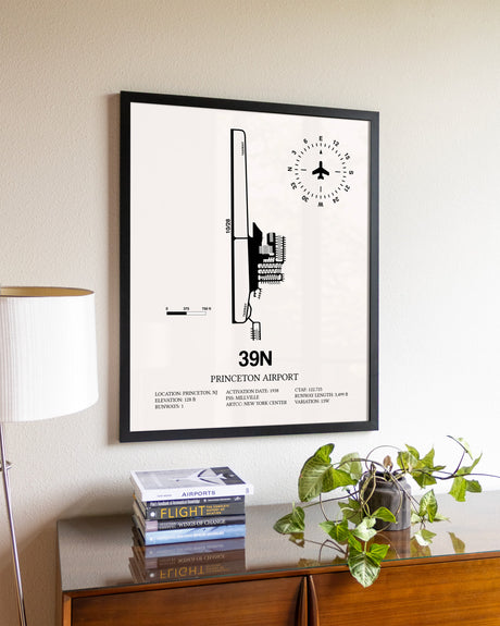 Princeton Airport aviation wall décor in black wood frame