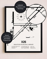Framed Sebastian Municipal Airport layout wall art poster