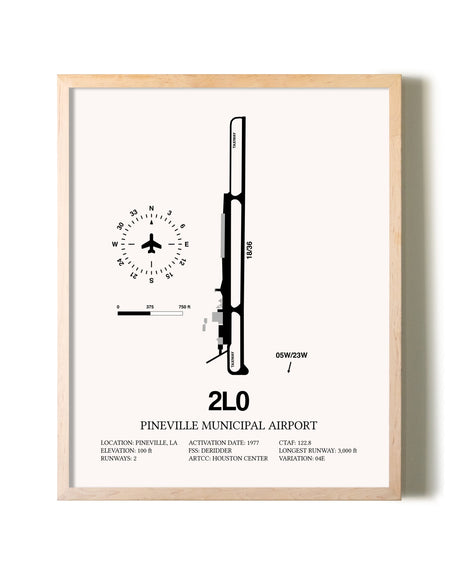 Pineville Municipal Airport framed wall art in white frame