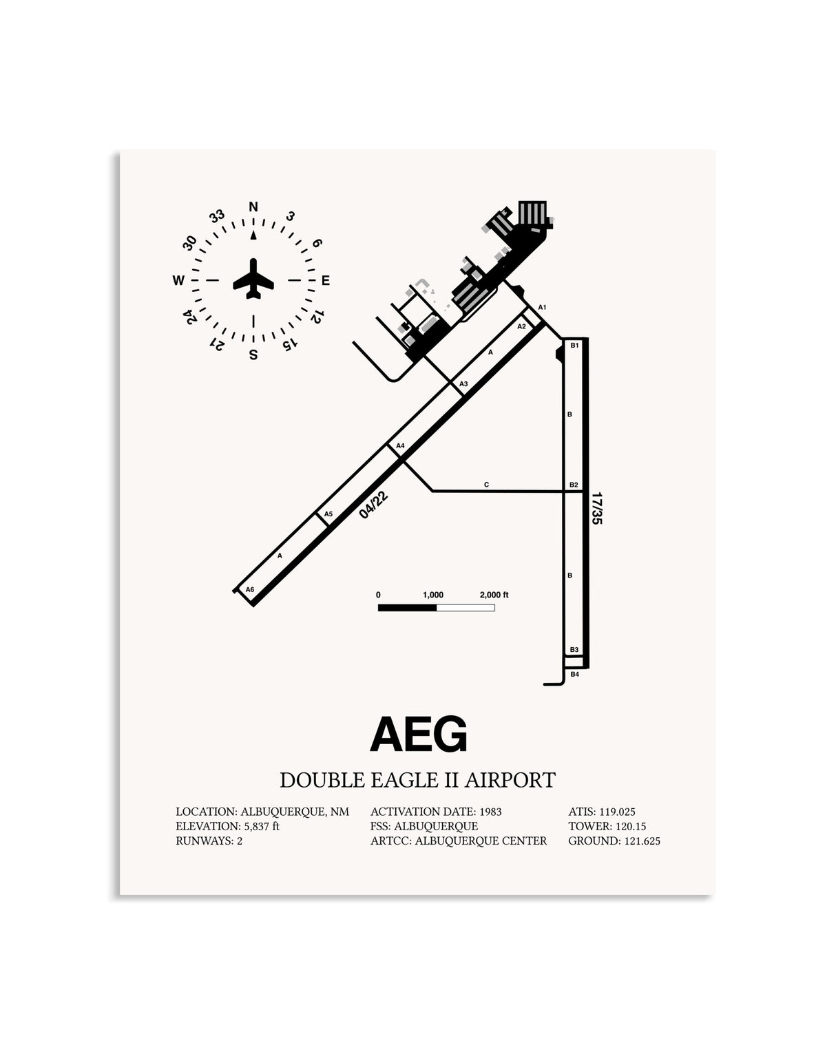 Gray Double Eagle II Airport framed poster displayed in an airplane hangar