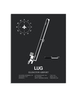 Gray Framed Ellington Airport layout wall art poster