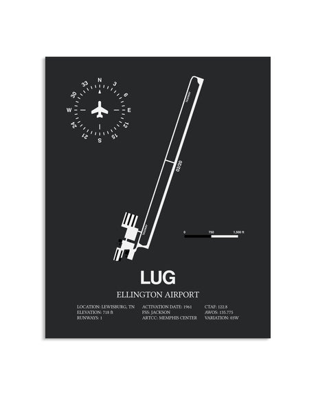 Gray Framed Ellington Airport layout wall art poster