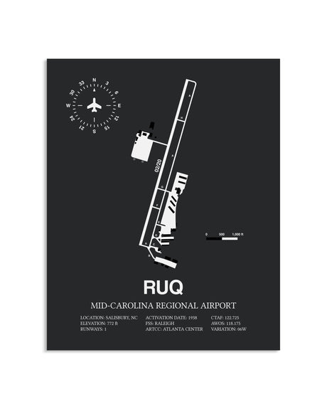 Gray Framed Mid-Carolina Regional Airport layout wall art poster