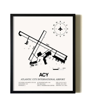 Framed Atlantic City International Airport wall art poster in black frame