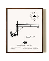 Wood County Airport aviation print in walnut frame