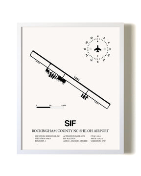 Rockingham County NC Shiloh Airport airport map poster in oak frame